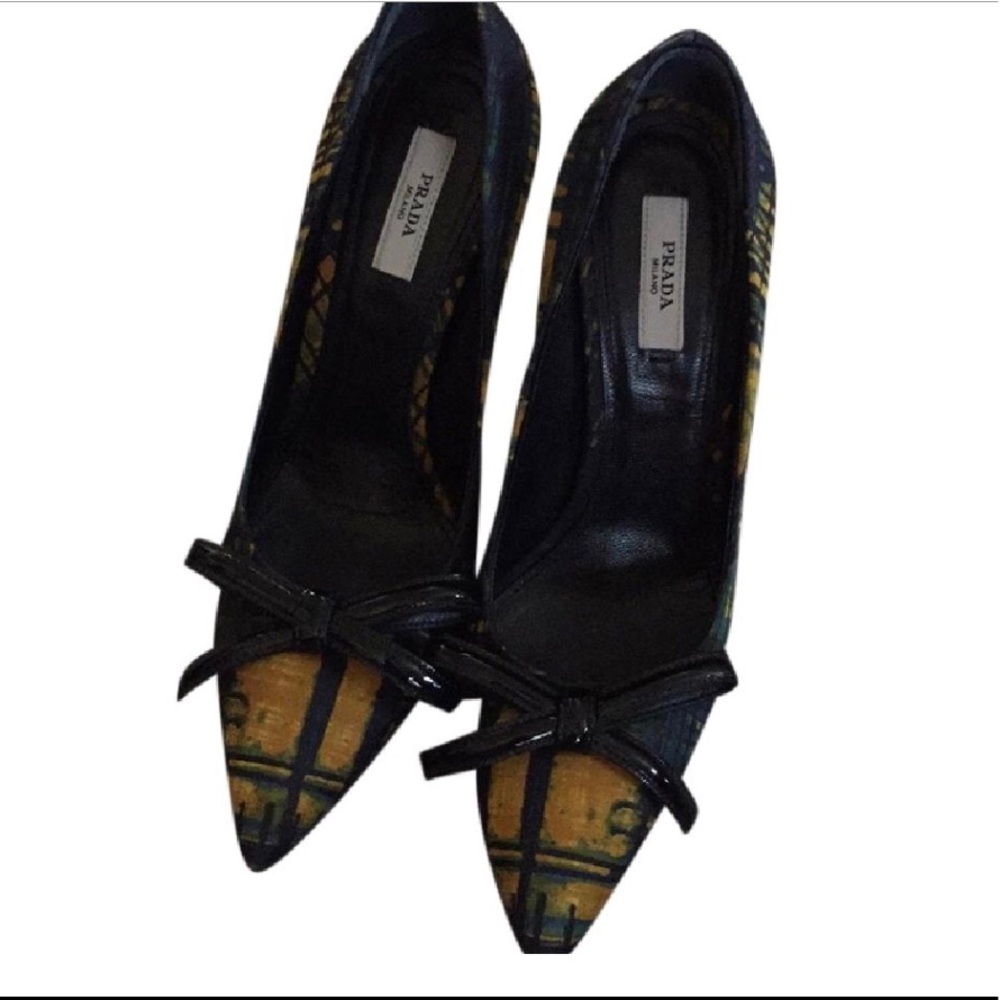 Prada Navy and Amber Silk shoes